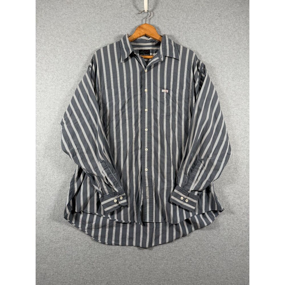 Greg Norman Collection Men's XL Blue Gray White Stripe Button Up Shirt 3958
